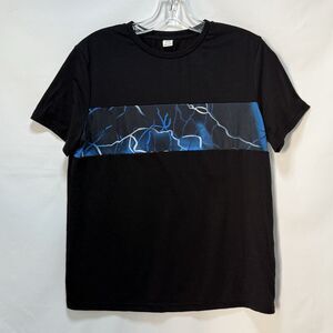 SHEIN Boys' 13-14 Years Lightning Print Patchwork Short Sleeve Athletic T-Shirt
